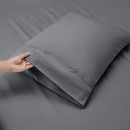 Hearth & Harbor Luxury Soft 6 Piece Bed Sheet Set Extra Deep Pocket Fitted Sheets Fits Mattress up to 21", Double Brushed Bedding Sheets & Pillowcases, Full, Frost Gray