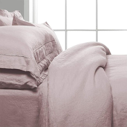 Simple&Opulence 100% Washed Linen Duvet Cover with Embroidered, 3 Pieces Soft Farmhouse Comforter Set with Button Closure,1 Duvet Cover and 2 Pillowshams(Full,Dusty Pink)