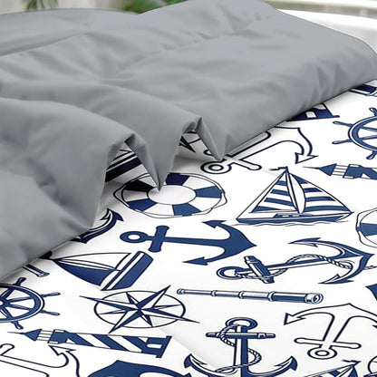 Comforter Set Twin Size, Nautical Anchors Navy Blue 5 Pcs Bedding for Kids and Adults, Retro Sailor Lighthouse Bed Sheet Sets with Fitted Sheet Pillowcase & Sham for Bedroom Bed Decor