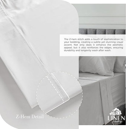 Linen Home 100% Cotton Percale Sheets Queen Size, Silver, Deep Pocket, 4 Pieces Set - 1 Flat, 1 Deep Pocket Fitted Sheet and 2 Pillowcases, Crisp Cool and Strong Bed Linen