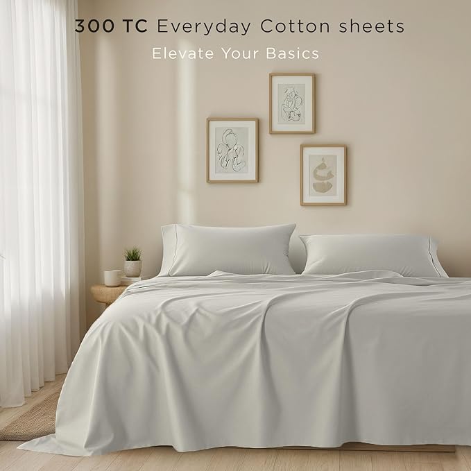 Threadmill Cotton Full Size Sheet set| 100% Cotton Sheets for Full Size Bed | Solid Sateen Full Bed Sheets Set with 16” Elasticized Deep Pocket | Soft Breathable 4-Piece Cooling Sheet Set | Light Grey