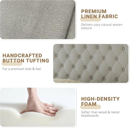 Queen Headboard Only, Linen Classic Tufted Design, Gray Linen | 2 installation options: 1.bed frame mount 2.wall mount (for adjustable bed), Classic hand-tufted headboard king size