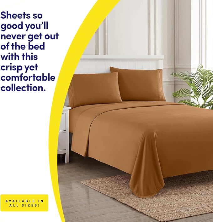 1500 Supreme Collection King Sheet Sets Mocha Brown - Luxury Hotel Bed Sheets and Pillowcase Set for King Mattress - Extra Soft, Elastic Corner Straps, Deep Pocket Sheets, King Mocha Brown