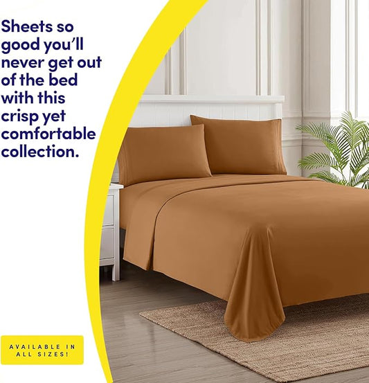 1500 Supreme Collection Queen Sheet Sets Mocha Brown - Luxury Hotel Bed Sheets and Pillowcase Set for Queen Mattress - Extra Soft, Elastic Corner Straps, Deep Pocket Sheets, Queen Mocha Brown
