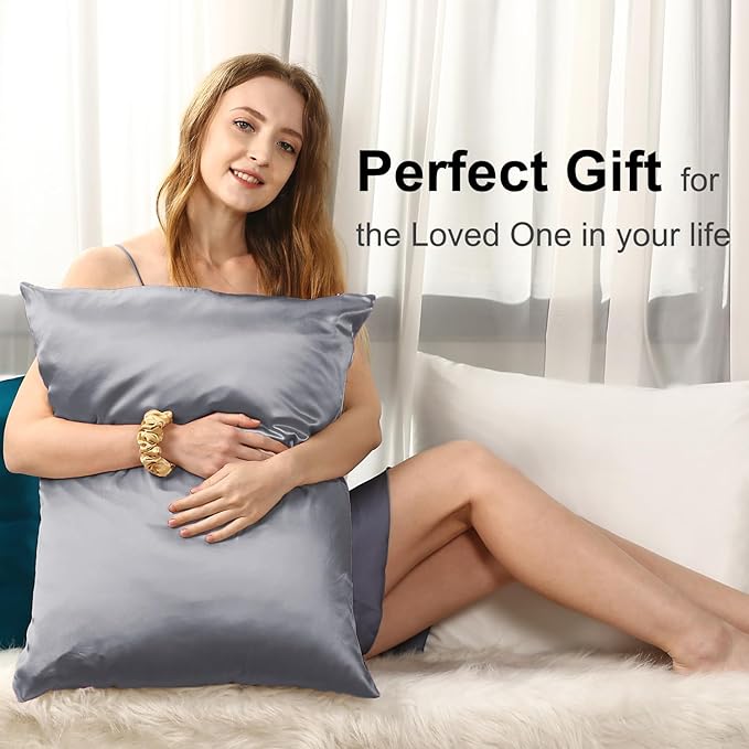Ravmix Silk Pillow Cases 2 Pack with Zipper, 21momme Mulberry Silk Pillowcase for Hair Skin, Soft Smooth Breathable Cool Pillow Cover for Beauty Sleep with Gift Box(Standard 20"x26", Lilac Grey)
