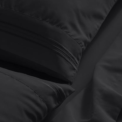 Mellanni Full Sheet Set - 6-Piece Iconic Collection Bedding, (Including 4 Pillowcases), 21-Inch Extra Deep Pocket, Easy Care, Ultra Soft, Cooling Sheets, Brushed Microfiber - Black