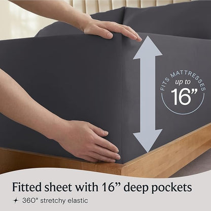 LuxClub 3 PC Twin Sheet Set, Deep Pockets Wrinkle Free Cooling Bed Sheets Hotel Bedding for Women, Men, Kids & Teens, Includes 1 Fitted Sheet, 1 Flat Sheet and 1 Pillowcase-Silky Soft Dark Grey