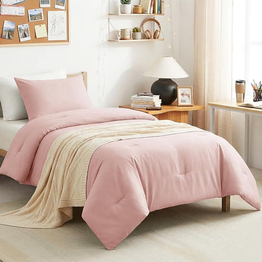 CozyLux Twin/Twin XL Comforter Set Blush Pink, 2 Pieces Twin Extra Long Solid Breathable Bedding Sets for College Dorm, Luxury Soft Bed Set with Down Alternative Comforter and 1 Pillowcase All Seasons