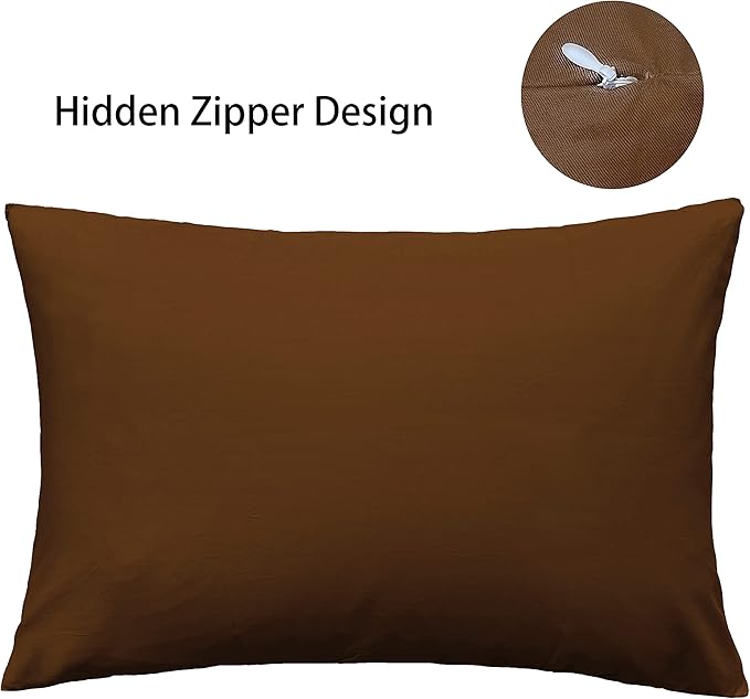 iMaylex Soft 100% Egyptian Cotton Zipper Pillow Case, Cozy and Lightweight Pillowcase, Set of 2, Coffee, Queen, 20" x 30"