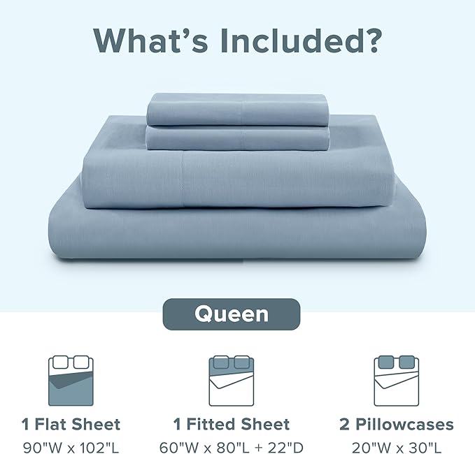 Comfort Spaces 100% Cotton Sheet Set Breathable, Lightweight, Soft with 14" Elastic Pocket Fits up to 16" Mattress, All Season Cozy Bedding, Matching Pillow Case, Queen Blue 4 Piece