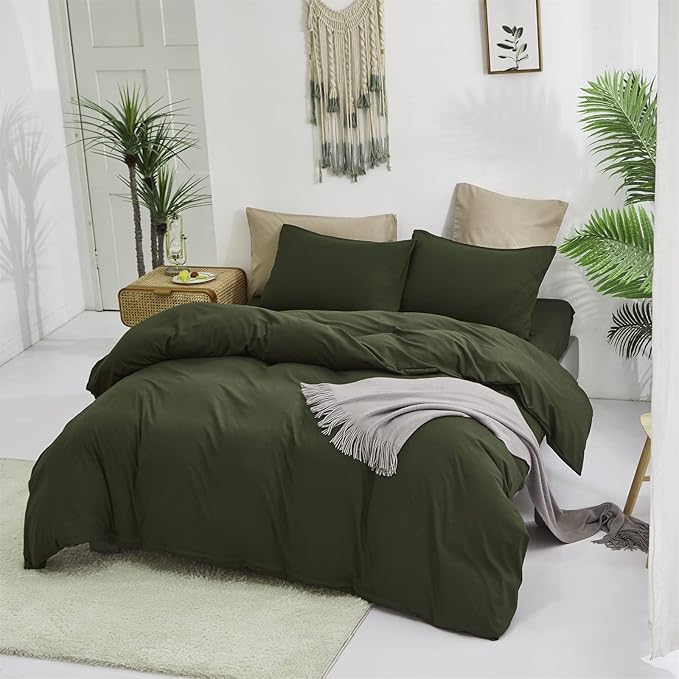 Luxlovery Green Comforter Set Full Army Green Bedding Set Minimalist Bedding Set Modern Soft Breathable Blanket Quilts Olive Comforter Set for Women Men Full Bed