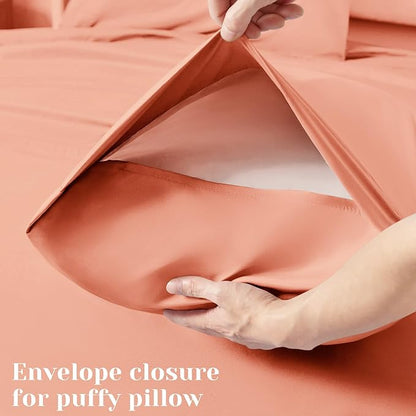 BYSURE 6 Pieces Bed Sheets Set(Queen, Coral) - Super Soft 1800 Thread Count 100% Microfiber Sheets with Deep Pockets, Wrinkle & Fade Resistant
