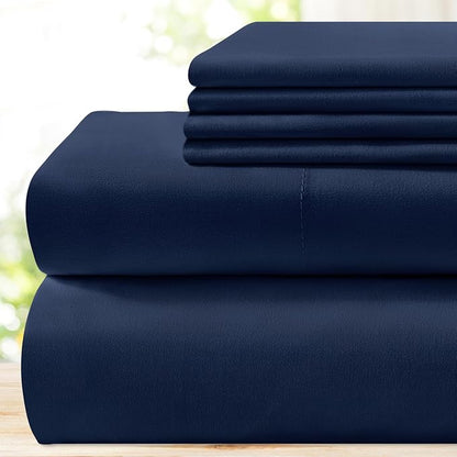 BYSURE 6 Pieces Bed Sheets Set(Full, Blue Navy) - Hotel Luxury Super Soft 1800 Thread Count 100% Microfiber Sheets with Deep Pockets, Wrinkle & Fade Resistant
