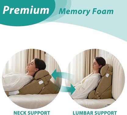 Adjustable 4pcs Bed Wedge Pillow Set, Memory Foam Wedges Pillow Post Surgery for Back, Neck, Leg Pain Relief, Pillows Wedge for Sleeping, Sitting up in Bed, Acid Reflux and GERD, Brown