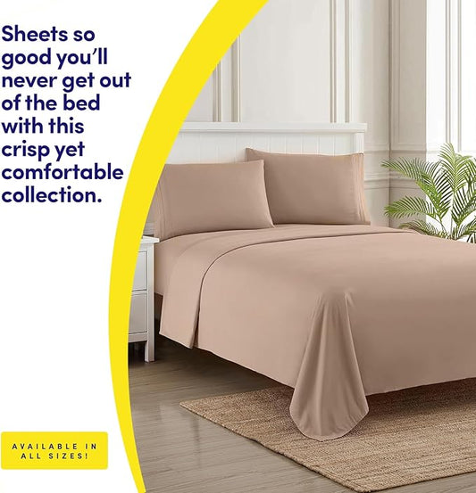 1500 Supreme Collection King Sheet Sets Taupe - Luxury Hotel Bed Sheets and Pillowcase Set for King Mattress - Extra Soft, Elastic Corner Straps, Deep Pocket Sheets, King Taupe