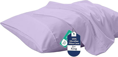 Royale Linens King Pillowcase Set of 2 - Bed Pillow Cover - 20" x 40" - Pillowcases - 1800 Brushed Microfiber, Wrinkle & Fade Resistant - Soft & Cozy- King Size Pillow Case (Lavender)