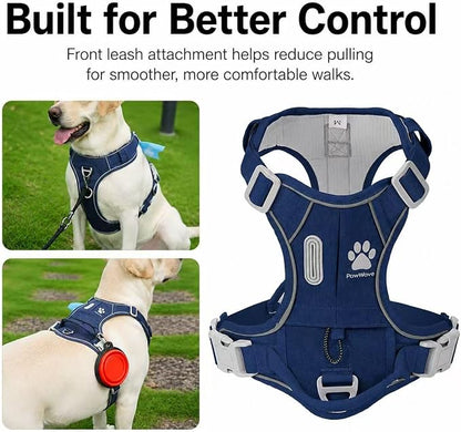 No Pull Dog Harness with Hidden AirTag Holder, Reflective Adjustable Vest Harness, Easy On-Off Design, Soft Breathable Mesh for Small Medium Large Dogs (Navy Blue, XL)