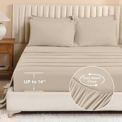 Litanika Comforter Queen Size Set Khaki - 7 Pieces Bed in a Bag Queen Bedding Comforter Sets, Plain Lightweight Bed Set with Comforter, Sheets, Pillowcases & Shams