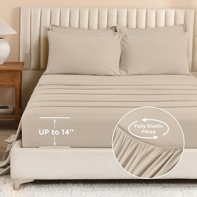 Litanika Comforter Full Size Set Khaki - 7 Pieces Bed in a Bag Full Bedding Comforter Sets, Plain Lightweight Bed Set with Comforter, Sheets, Pillowcases & Shams