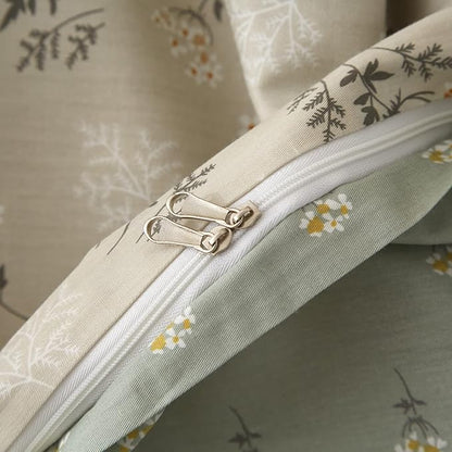 VM VOUGEMARKET Vintage Flower Duvet Cover Set Full Cotton Girls Aesthetic Bedding Set Reversible Floral Duvet Cover with 2 Pillow Shams,Blooming Comforter Cover with Zipper-Gray Green
