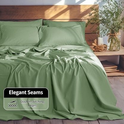 LBRO2M 100% Pure Linen Sheet Set Deep Pocket Up to 16" Bed Sheets Sets, Natural Flax Beddings Soft, Breathable, Comfortable for All Seasons 6 Pcs Sheet Set Queen Size, Green