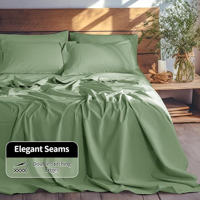 LBRO2M 100% Pure Linen Sheet Set Deep Pocket Up to 16" Bed Sheets Sets, Natural Flax Beddings Soft, Breathable, Comfortable for All Seasons 6 Pcs Sheet Set Cal King Size, Green