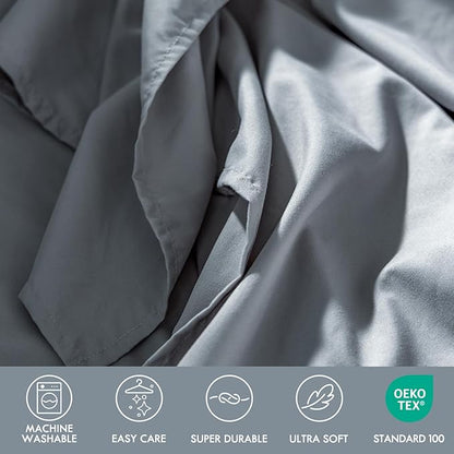 ClevaHome Twin Size Sheet Set - 4 Piece Soft Breathable Luxury Bed Sheet Set - Shrinkage & Fade Resistant Embroidered Bedding Sheet with Deep Pocket, 2 Extra Pillowcases (Twin, Quarry)