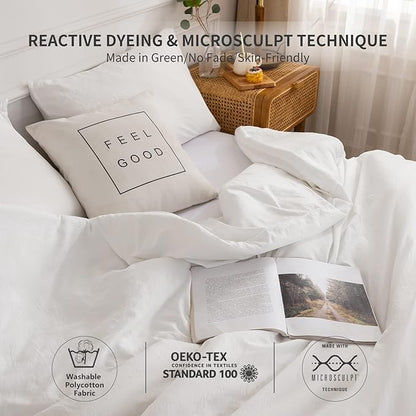 COTTEBED White Comforter King Size Set Bed, Luxury Hotel Super Soft Fluffy Washed Cotton, 1 Down Comforter 2 Pillowsham, Lightweight Modern Solid Bedding Collection All Season (White,King/Cal King)