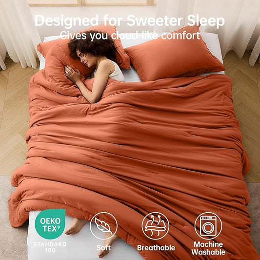 MUXHOMO King Size Comforter Set, All Season Ultra Soft Down Alternative Bedding - 3 Piece Lightweight Bed Set Includes 1 Comforter (104"x90") and 2 Pillow Shams (20"x36"), Burnt Orange