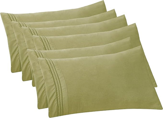 Elegant Comfort 6-PACK Solid Pillowcases 1500 Premium Hotel Quality Microfiber - Smooth Weave, Wrinkle and Stain Resistant, Easy Slip-On, 6-Piece Set, Standard/Queen Pillowcase, Green