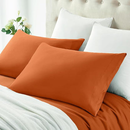 MILVOWOC 2Pcs Brushed Microfiber Standard Pillowcases - 20 x 26 Inch, Burnt Orange Pillow Case Set Non Slip Envelope Pillow Cover with Moisture Absorption and Anti-Wrinkle