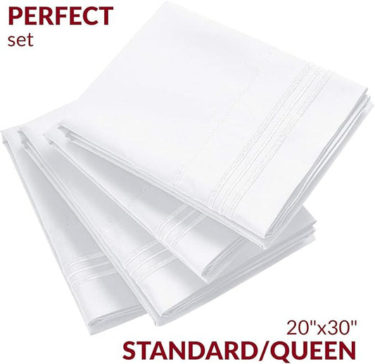 Mellanni Pillow Cases Set - 4 PC Iconic Collection Pillowcases - Hotel Luxury, Extra Soft, Cooling Pillow Covers - Wrinkle, Fade, Stain Resistant (Standard/Queen 20" x 30", White)
