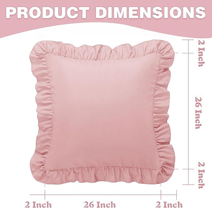 KKJIAF Ruffle Pillow Cases 26x26 Inches, Light Pink Square Ruffled Pillow Covers Set of 2, Microfiber Wrinkle Resistant Pillow Shams with Envelope Closure for Sofa Bed Living Room