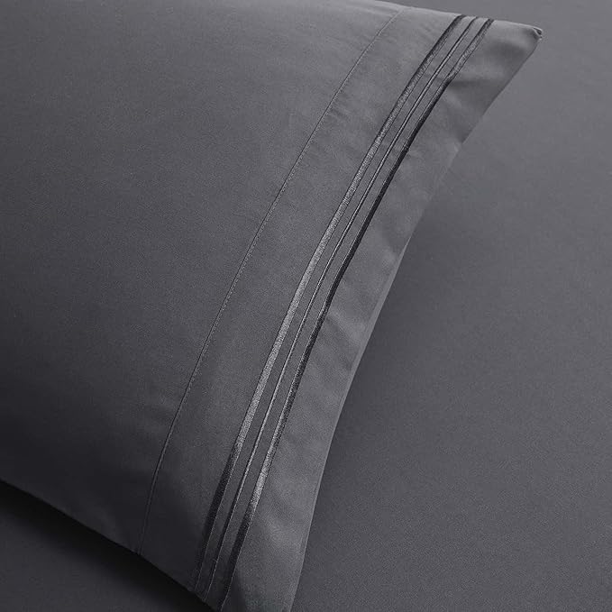 Clara Clark RV Queen Sheets, 6 Piece RV Sheets Set - Hotel Luxury Sheets for RV Bunks, Super Soft Bedding Set, Short Queen,Charcoal Gray