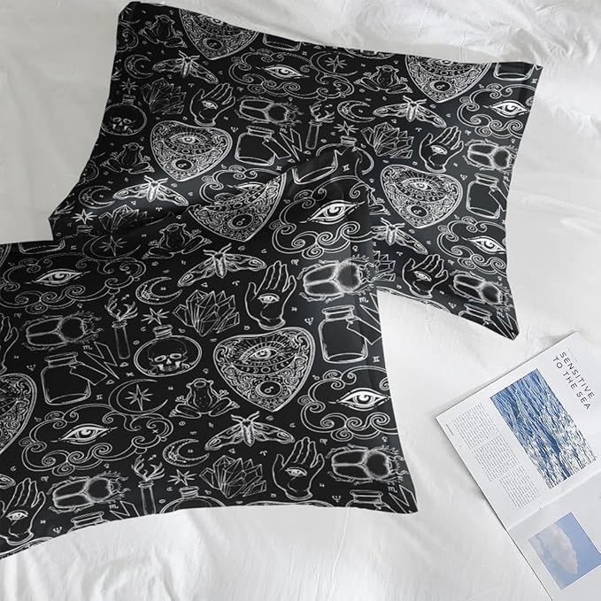 Comforter Set King Size, Medieval Retro Halloween 7 Pcs Bedding for Kids and Adults, Gothic Vintage Bed Sheet Sets with Fitted Sheet 2 Pillowcases & 2 Shams for Bedroom Bed Decor