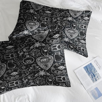 Comforter Set King Size, Medieval Retro Halloween 7 Pcs Bedding for Kids and Adults, Gothic Vintage Bed Sheet Sets with Fitted Sheet 2 Pillowcases & 2 Shams for Bedroom Bed Decor