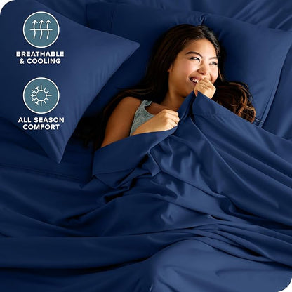 Bare Home Split King Sheet Set - 1800 Ultra-Soft Microfiber Bed Sheets - Double Brushed - Deep Pockets - Easy Fit - 5 Piece Set - Bedding Sheets & Pillowcases (Split King, Dark Blue)