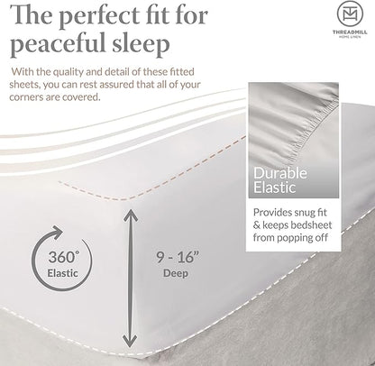 Threadmill Cotton Full Size Sheet Set| 100% Cotton Sheets for Full Size Bed | Solid Sateen Full Bed Sheets Set with 16” Elasticized Deep Pocket | Soft Breathable 4-Piece Cooling Sheet Set | White