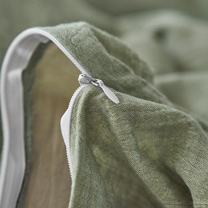 EAVD Solid Mint Green Duvet Cover Queen Soft Breathable 100% Cotton Muslin Linen Like Gauze Comforter Cover with 2 Pillowcases Modern Simple Mint Green Comforter Cover with Zipper Closure