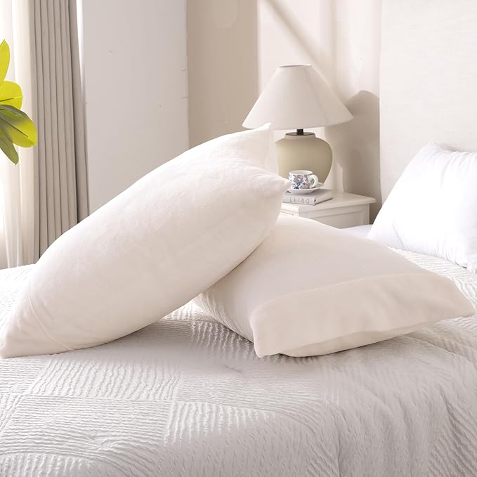 Velvet Queen Pillowcases Standard Size of 2 Pack, Ultra Soft Breathable Pillow Cases with Flap Closure for Bed, Luxury Fuzzy Flannel Velvet Pillow Covers, No Insert (Queen 20x30in, Light Soft Pink)