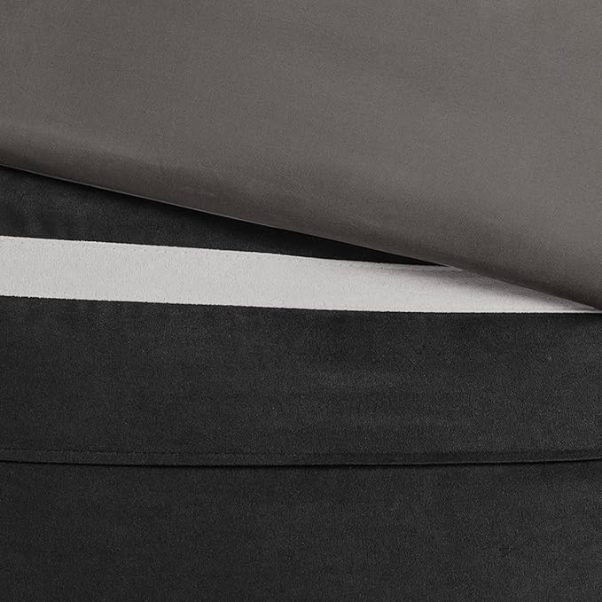 Madison Park - Palmer 7 Piece Comforter Set - Black and Gray - California King - Pieced Microsuede - Includes 1 Comforter, 3 Decorative Pillows, 1 Bed Skirt, 2 Shams