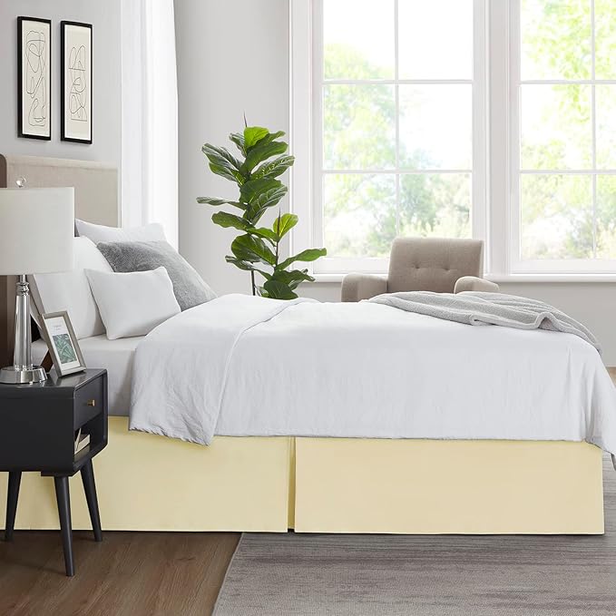 Nestl Vanilla Yellow Bed Skirt Queen Size - Queen Bed Skirt 14 Inch Drop - Brushed Microfiber Bed Skirts - Hotel Quality Pleated Bed Skirt - Shrinkage & Fade Resistant