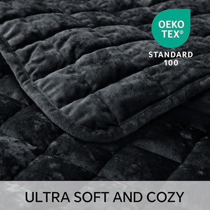 BEDELITE Velvet Quilt Set King Size - Luxury Velvet Comforter Bedding Set 3 Pieces, Lightweight Soft Cozy Shiny Black Oversized Bedspread Coverlet for All Seasons with 2 Pillow Shams