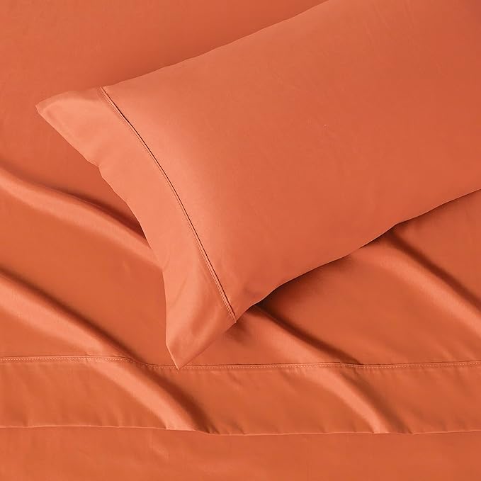Amazon Basics Lightweight Super Soft Easy Care Wrinkle Free Microfiber 3-Piece Bed Sheet Set with 14-Inch Deep Pockets, Twin, Brick, Solid