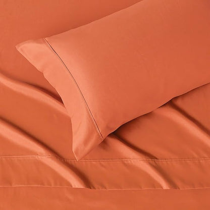 Amazon Basics Lightweight Super Soft Easy Care Wrinkle Free Microfiber 3-Piece Bed Sheet Set with 14-Inch Deep Pockets, Twin, Brick, Solid