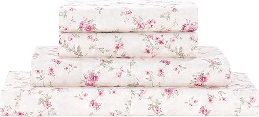 Modern Threads 4-Piece Ultra Soft Microfiber Bed Sheets Set, Wrinkle Free Sheets with Deep Pockets Fitted Sheet, Flat Sheet & Pillowcases, Lightweight Breathable Bedding, Floral Rose, Full