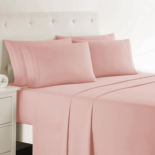 Clara Clark Cal King Sheets - Hotel Luxury 6 Piece Bed Sheets for Cal King Size Bed - Soft Bedding Sheets & Pillowcases, Fits Mattress up to 16 inch deep. California King, Peach Beige