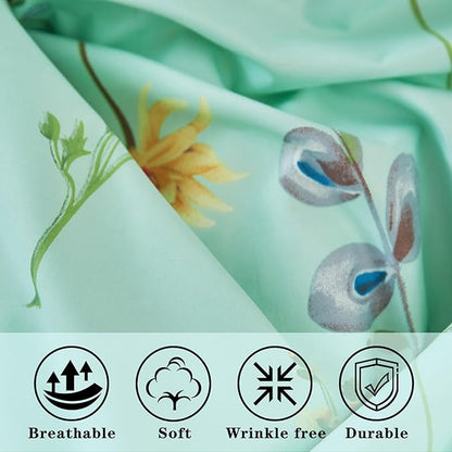 JSD Green Floral Printed Sheet Set Twin Size, 3 Piece Soft Botanical Microfiber Sheets Extra Deep Pocket