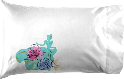 Jay Franco Kids Sheet Set with Fitted, Flat Sheets & Pillow Cover - Ultra-Soft Bedding with Pillowcase for Room Decor, Blue - Princess Cinderella, 4 Piece Queen