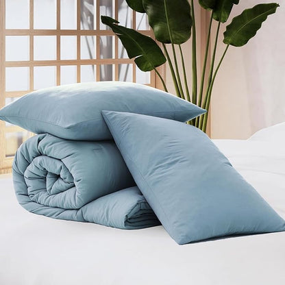 WRENSONGE Full Size Comforter Sets - 3 Pieces Dusty Blue Comforter Prewashed Soft Lightweight for All Seasons, Fluffy Down Alternative Comforter Full Size with 2 Pillow Shams
